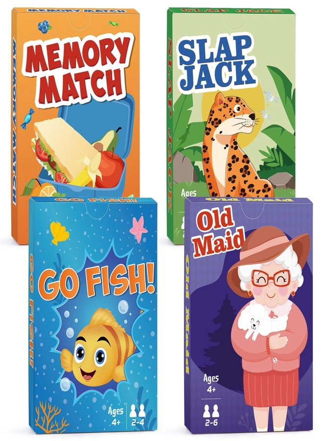 Timenued Card Games Go Fish,Old Maid,Slap Jack and Memory Match-4 Decks in 1 Pack,Classic Card Games for Kids Toddlers,Fun Kids Games for Family Party Game Night,Stocking Stuffers Gifts for Boys and Girls - Image 1